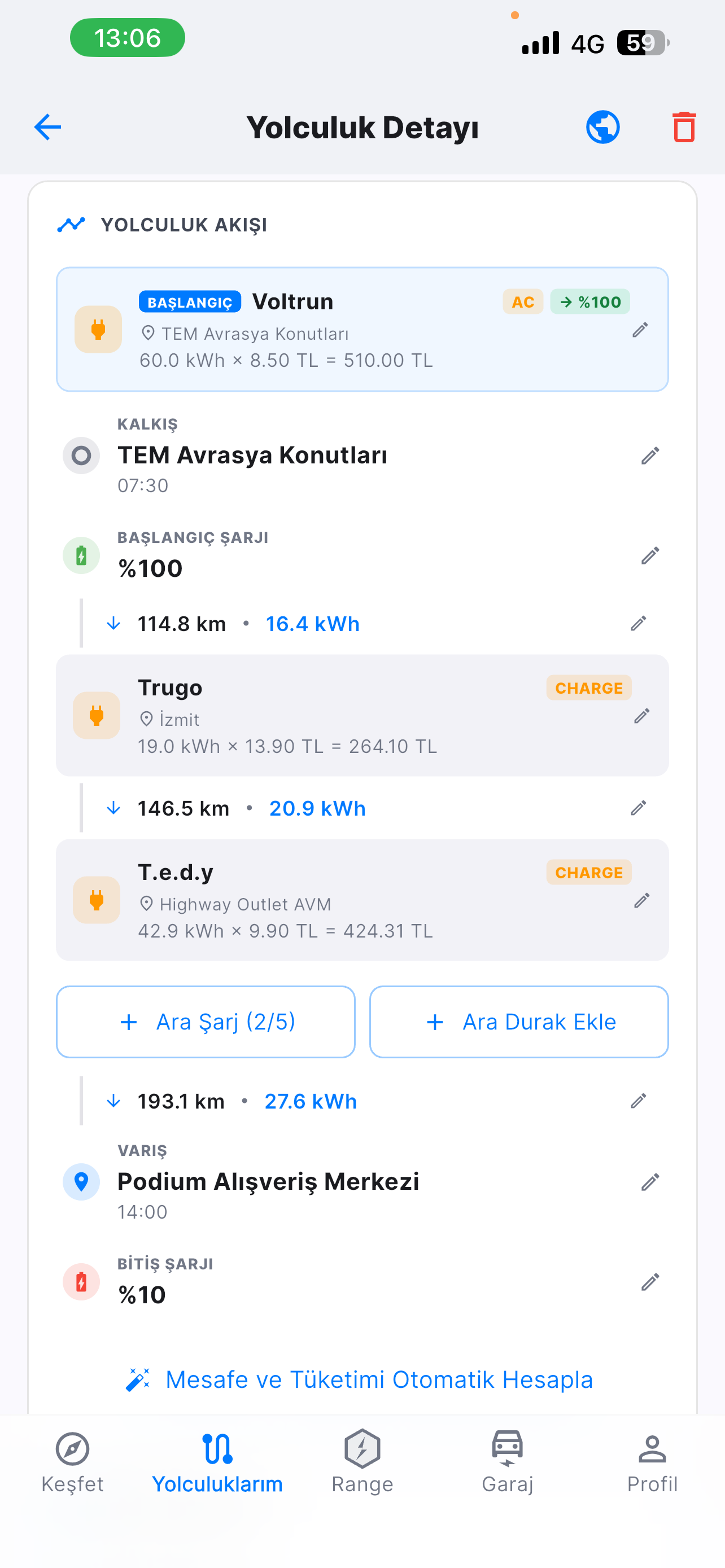 Yolculuk akışı ekranı
